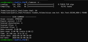 clamscan antivirus scan example
